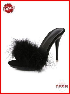 Women's Feather Stiletto Sandals Slip On Super High Heels Party Prom Mules